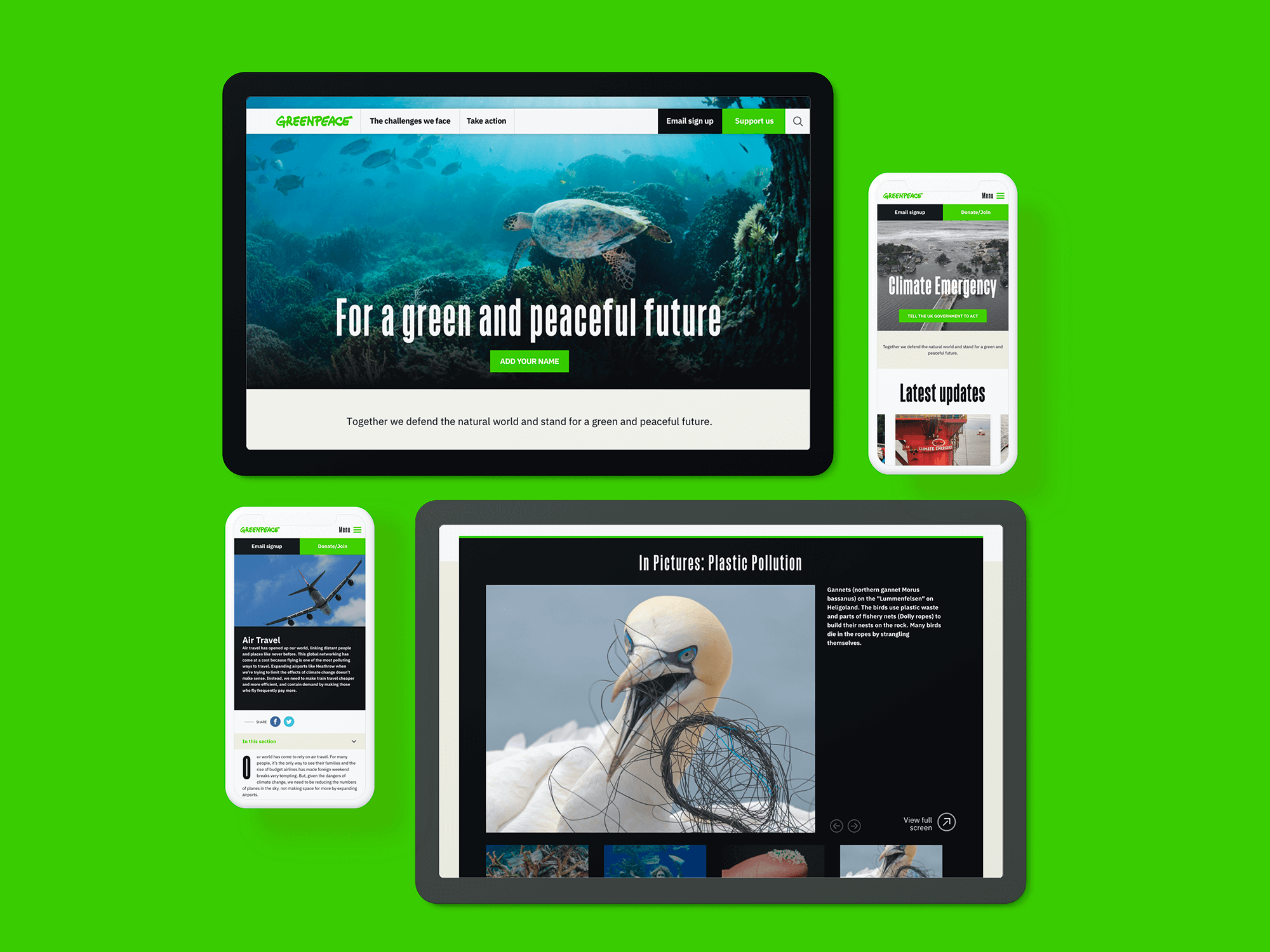 Greenpeace site shown on different devices