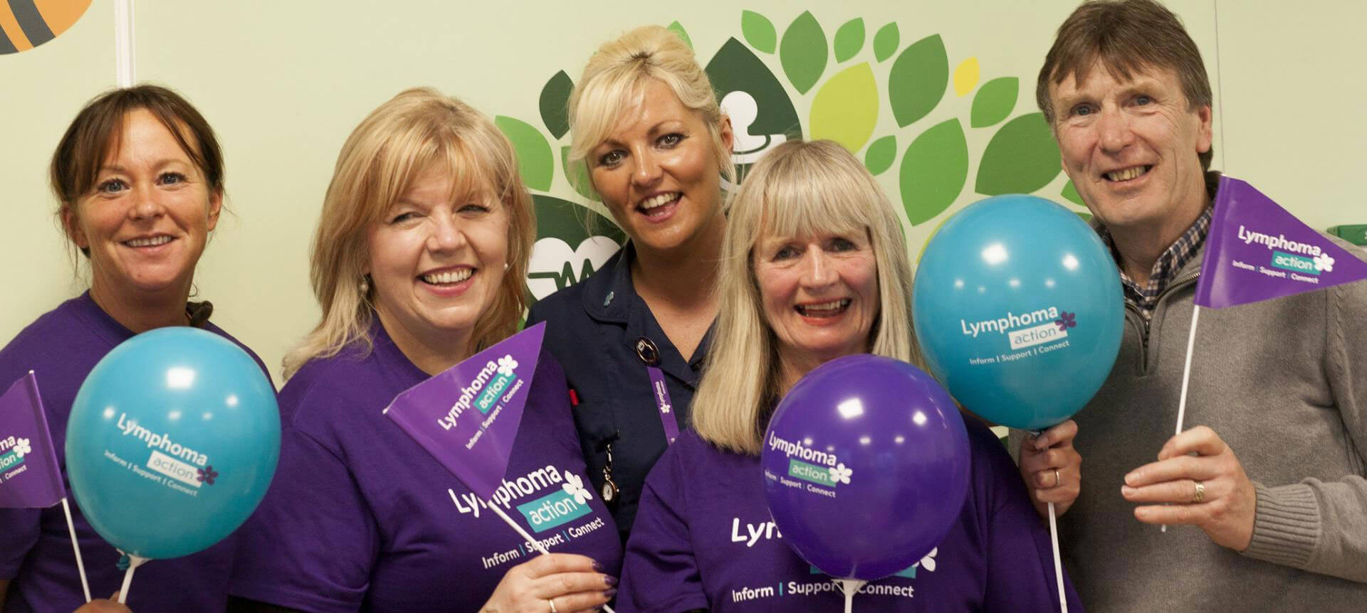 Group of people holding balloons in support of Lymphoma action