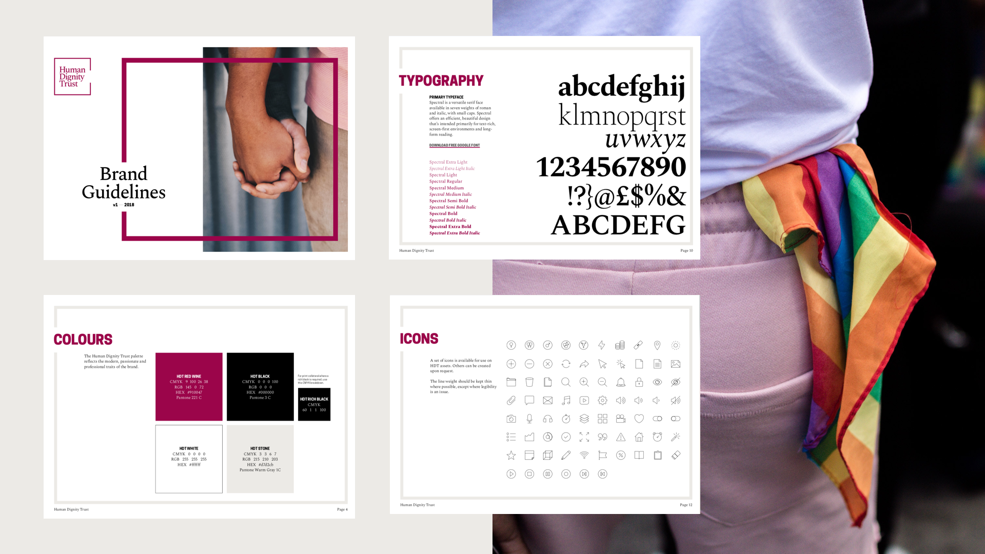 Pages from the Human Dignity Trust brand guidelines