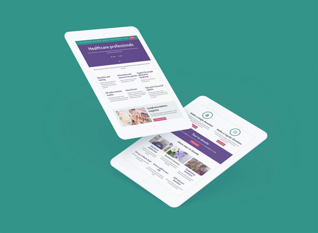 Lymphoma action website designs on a tablet device