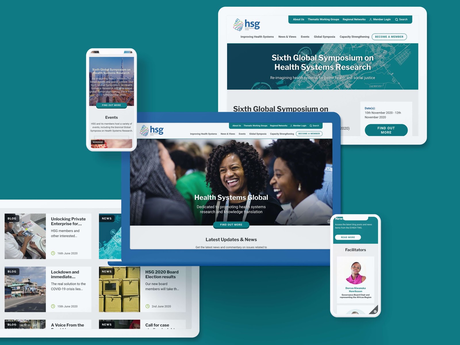 The Health Systems Global website design on various devices