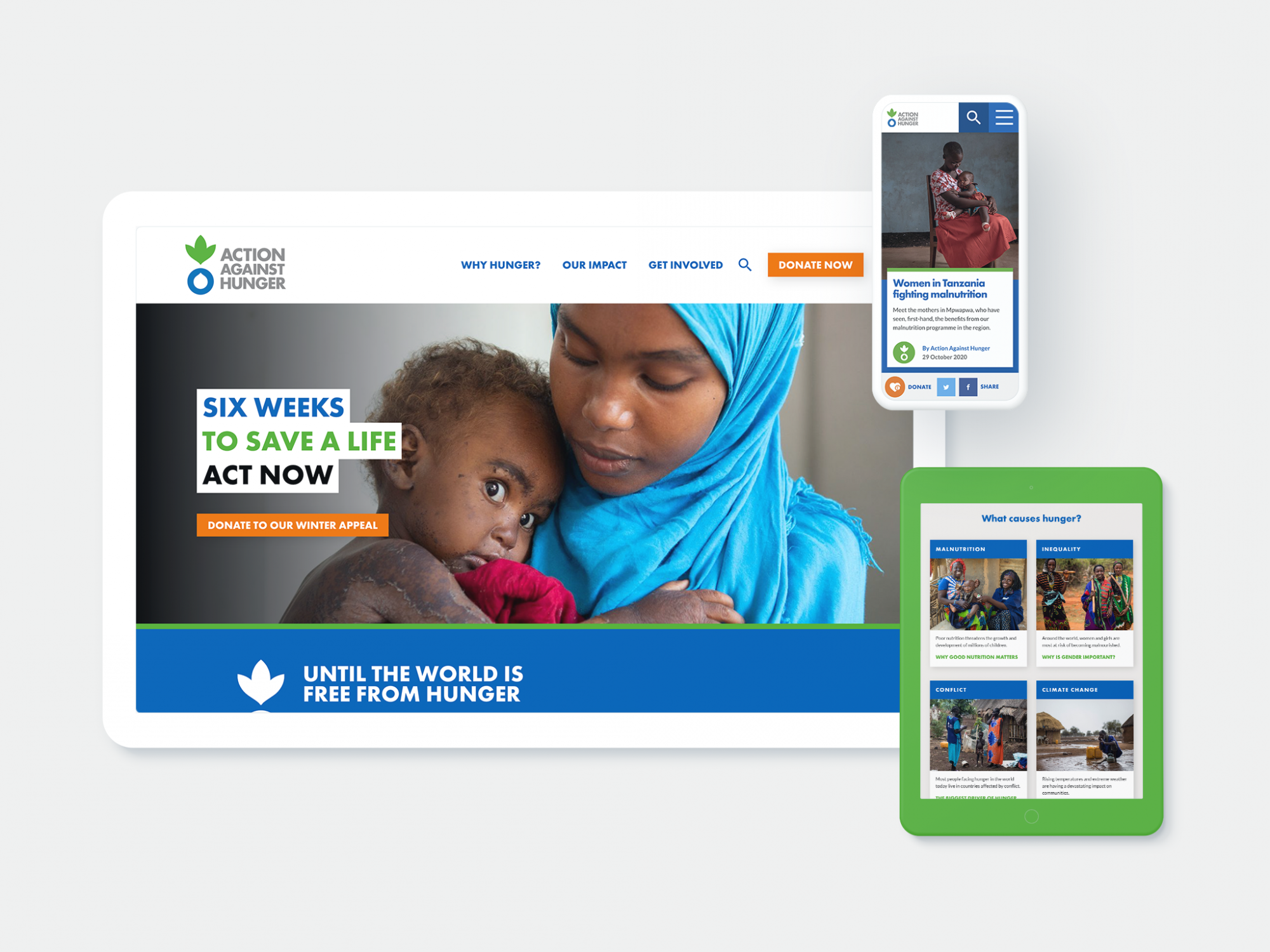 Action Against Hunger website design shown on various devices