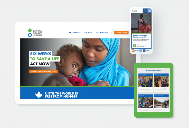 Action Against Hunger website design shown on various devices