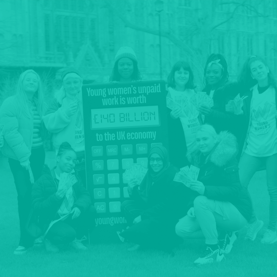 Group of young women outside parliament for the Young Women Count campaign