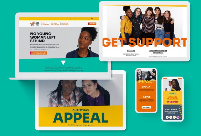 Images of the new Young Women's Trust Website in multiple devices