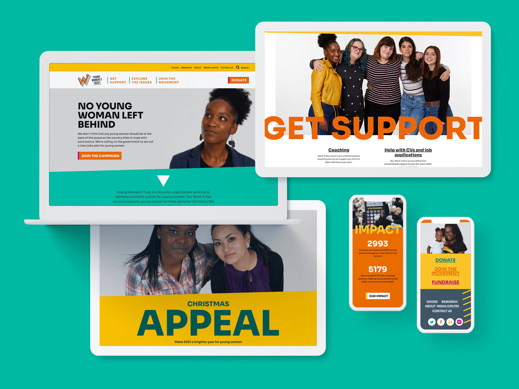 Images of the new Young Women's Trust Website in multiple devices