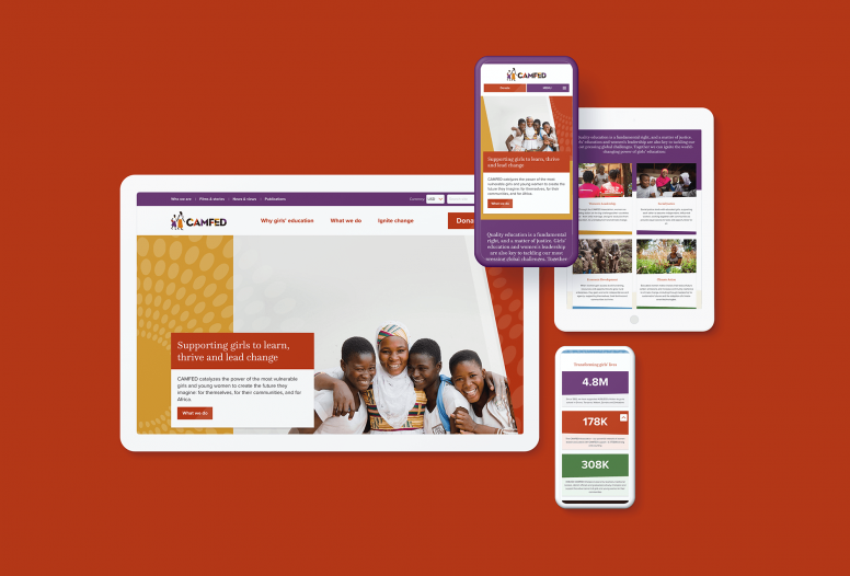 CAMFED new website on multiple device sizes