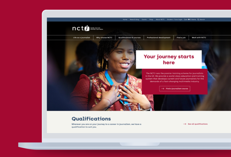 NCTJ homepage on a laptop