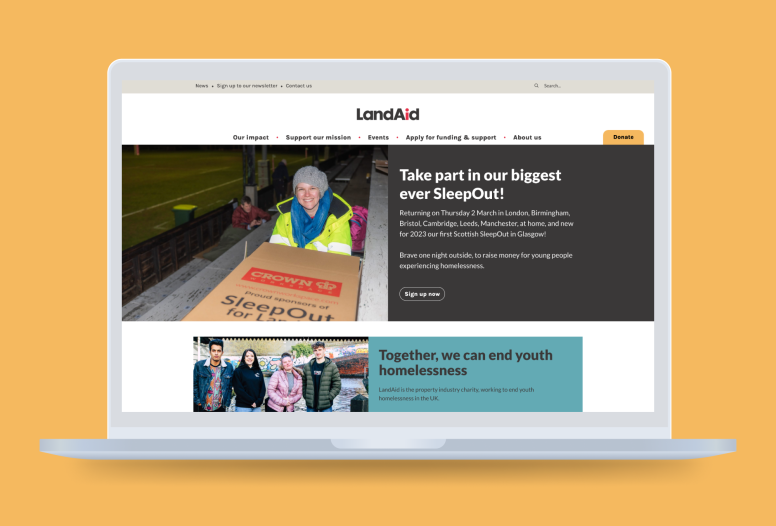 LandAid homepage on desktop