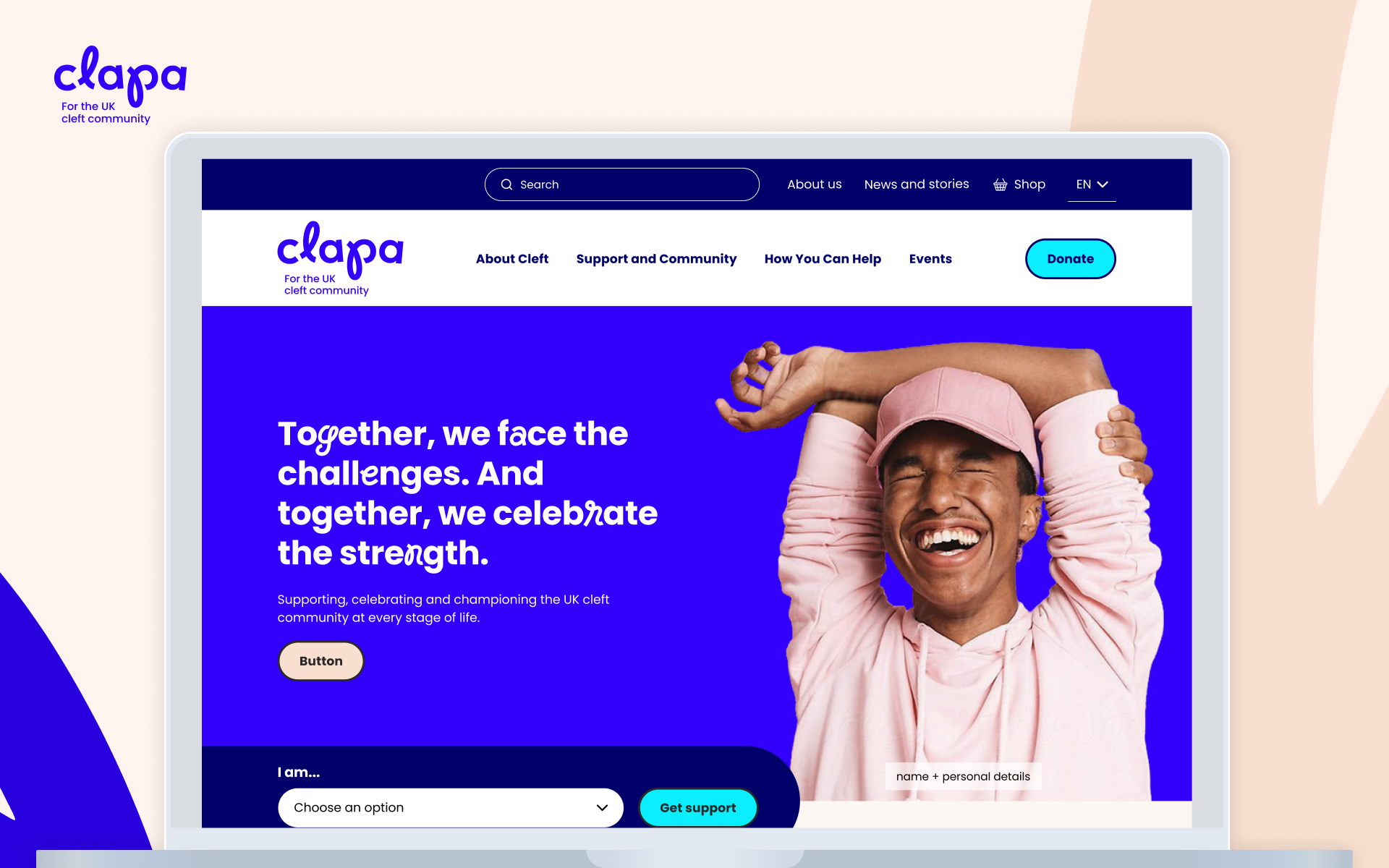 The CLAPA website homepage showing clear navigation and welcoming imagery, reflecting the charity’s role as the UK’s national cleft community support organisation