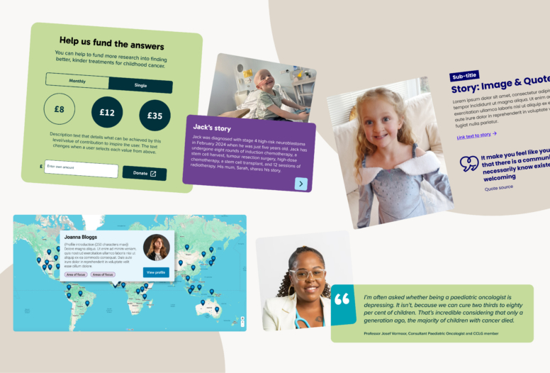 Example of a website component layout for a charity website