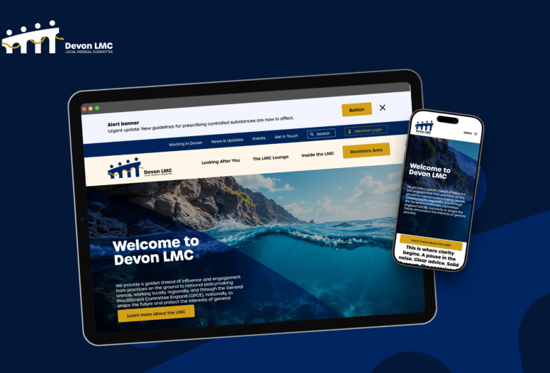 Showing the homepage of Devon LMC's new healthcare membership website