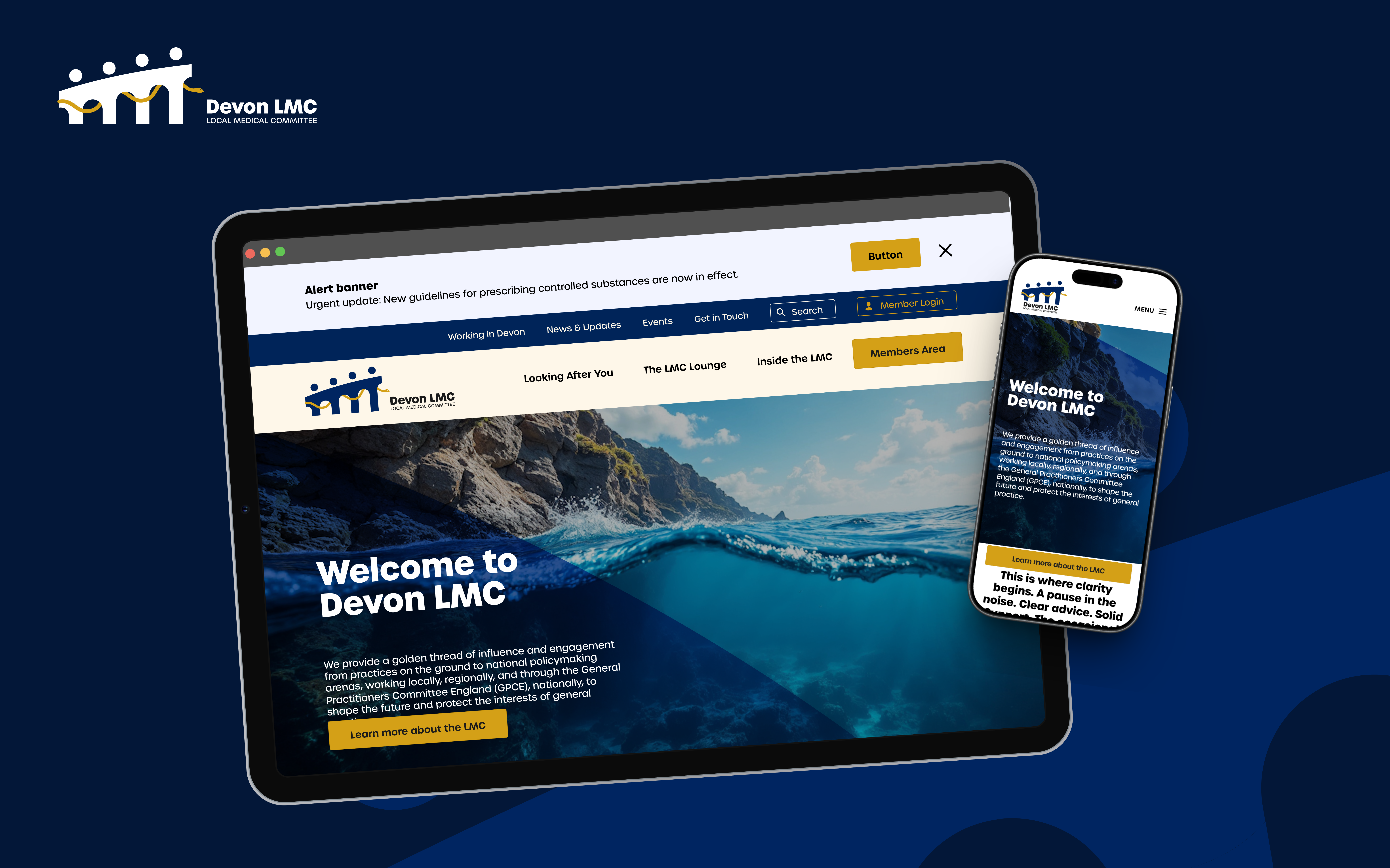 Showing the homepage of Devon LMC's new healthcare membership website