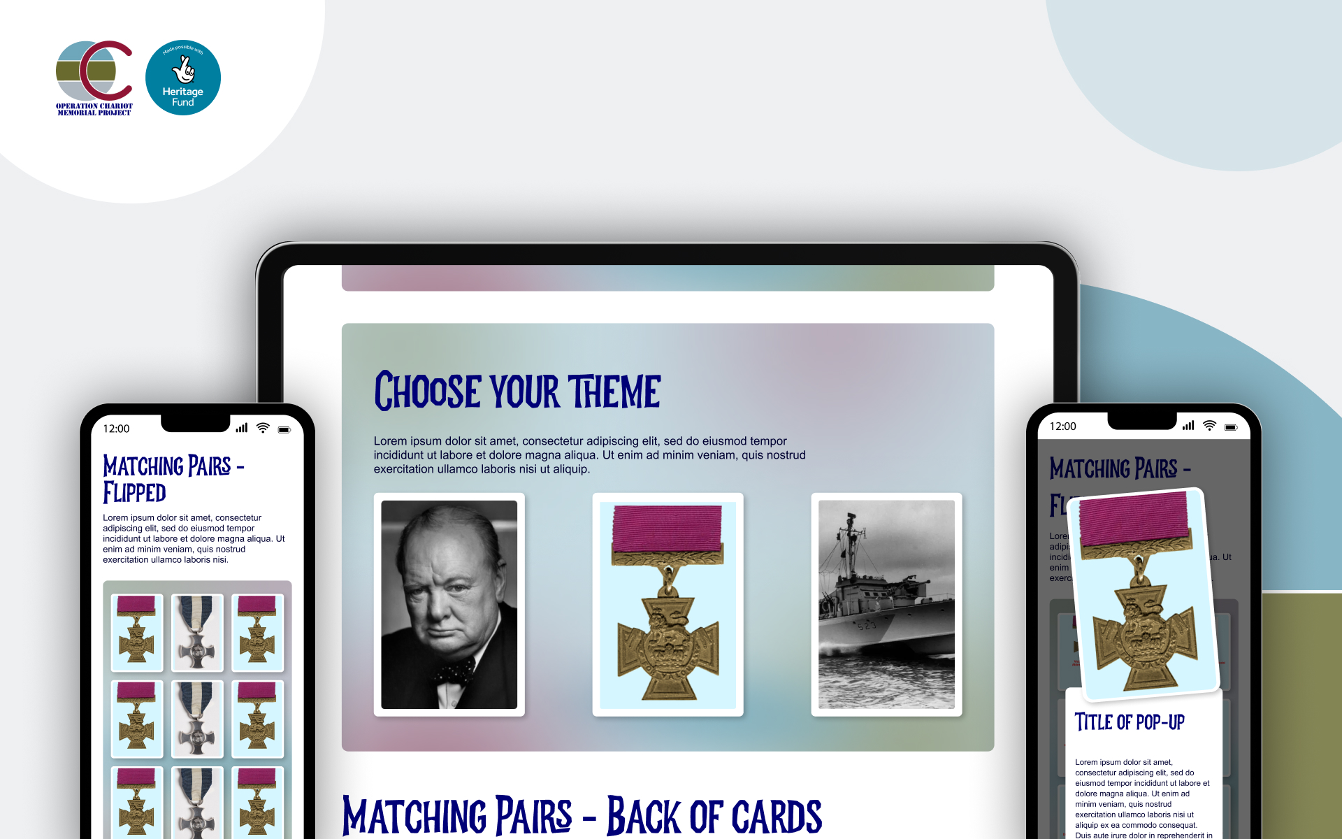 Matching pairs educational game created for the Operation Chariot website
