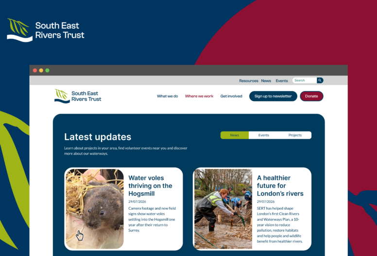 South East Rivers Trust website pages showing clear routes to projects, river information and ways to get involved