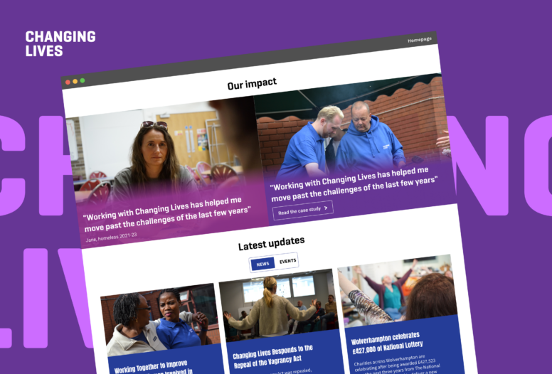 Changing Lives website showing impact stories and latest news and updates.